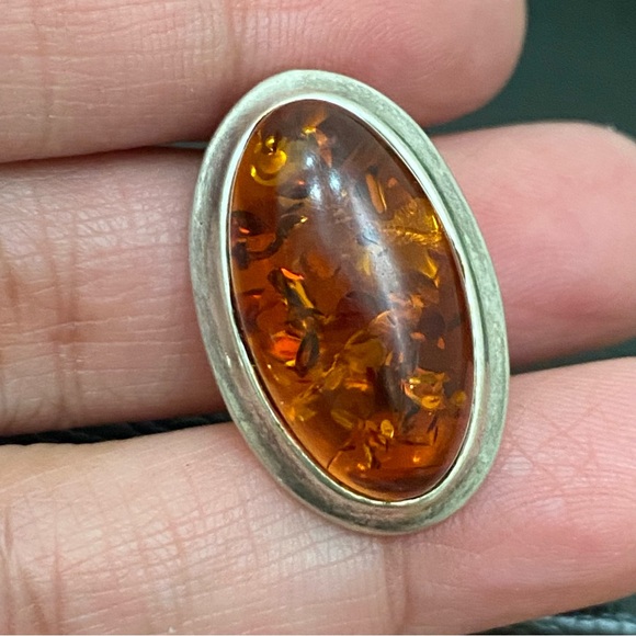 Vintage Sterling Silver Handcrafted Cabochon Oval Baltic Amber Earrings 7.4g - Picture 10 of 15